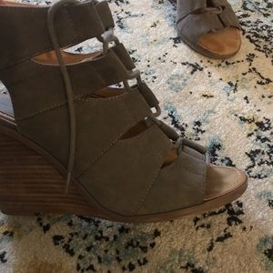 Taupe lace up wedges